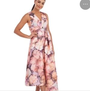 Kay Unger Lani Floral Print Coctail Midi Dress Womens